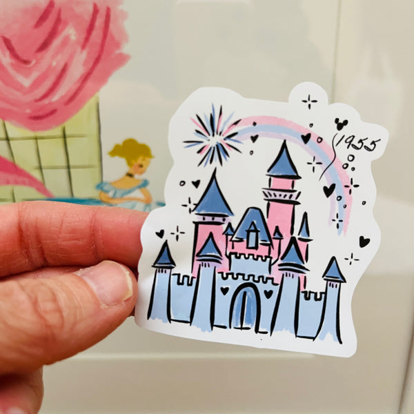 Classic Disneyland Castle Sticker with Fireworks Sleeping Beauty Castle 1955 Disneyland Vinyl Sticker