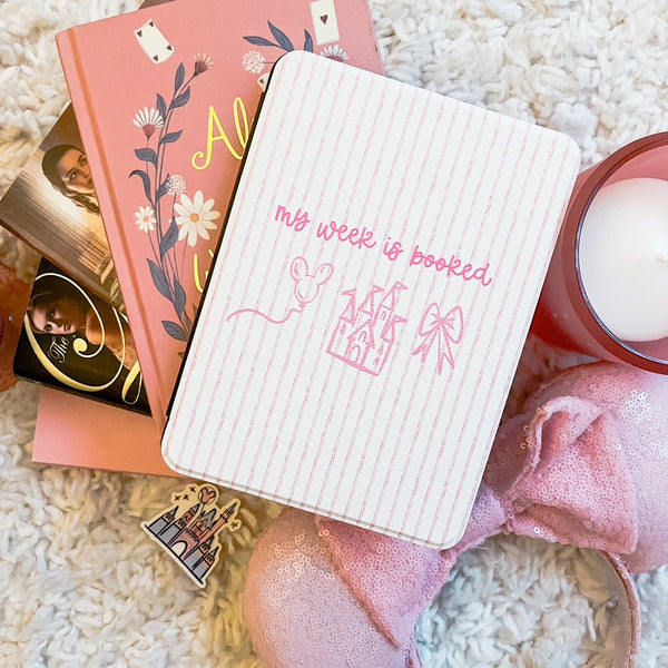 Girly Kindle Case Pink Stripes My Week is Booked Disney Coquette Kindle Case - Multiple Sizes