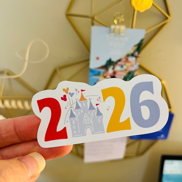 2026 Disney Trip Sticker Mickey Balloons and Castle Scrapbook Sticker