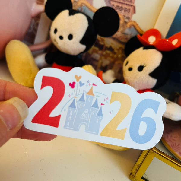 2026 Disney Trip Sticker Mickey Balloons and Castle Scrapbook Sticker
