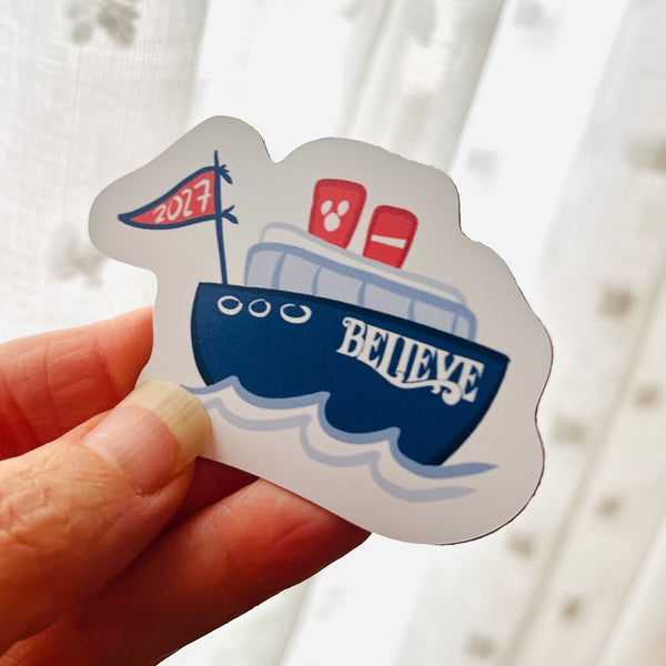 2027 Disney Cruise Boat Magnet with Flag Chubby Disney Ship with Mickey Funnel Magnet