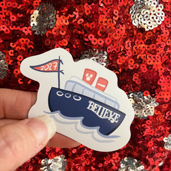 2027 Disney Cruise Boat Magnet with Flag Chubby Disney Ship with Mickey Funnel Magnet
