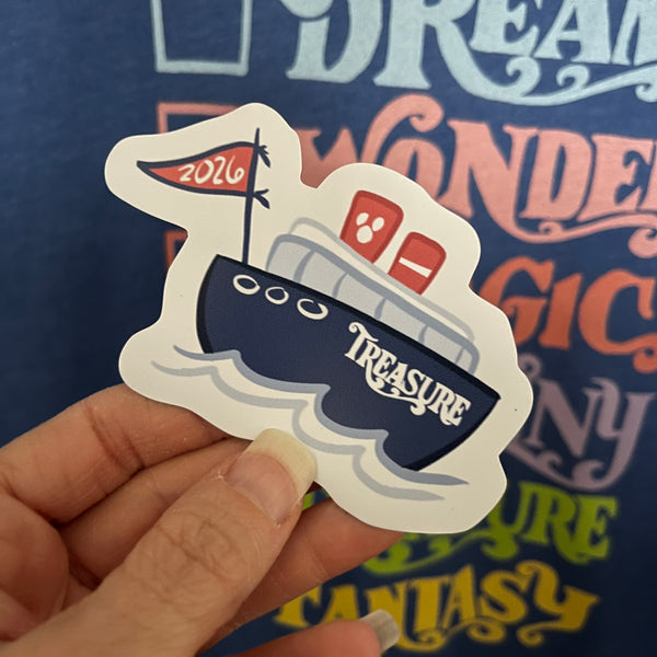 2026 Disney Cruise Boat Magnet with Flag Chubby Disney Ship with Mickey Funnel Magnet