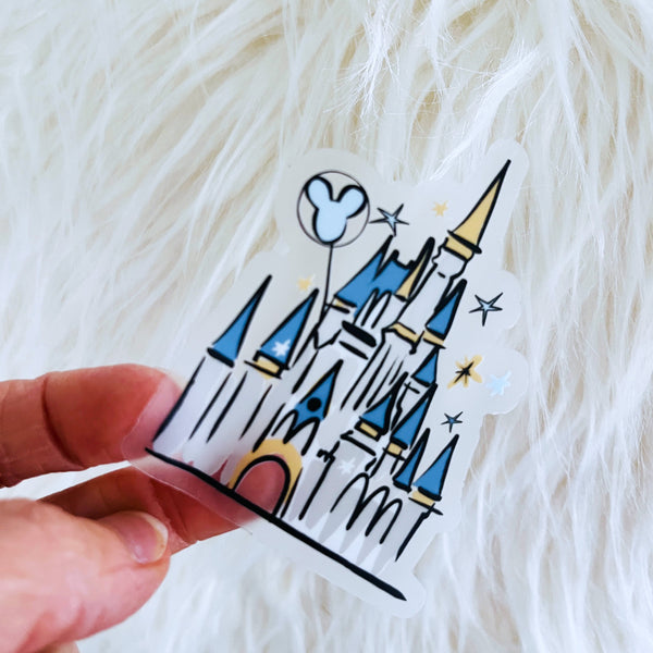 Disney World Castle Sticker - Cinderella Castle Silver and Blue Color Transparent Sticker- 3 x 3