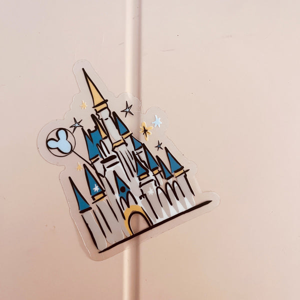 Disney World Castle Sticker - Cinderella Castle Silver and Blue Color Transparent Sticker- 3 x 3
