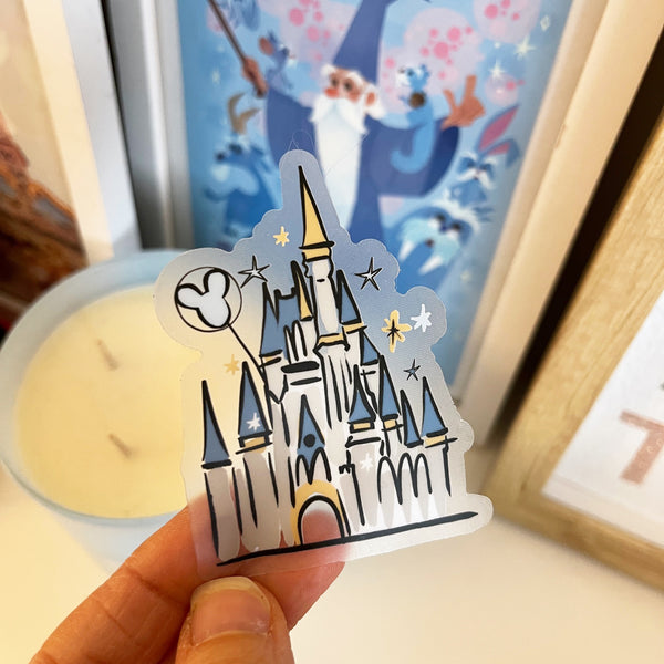 Disney World Castle Sticker - Cinderella Castle Silver and Blue Color Transparent Sticker- 3 x 3
