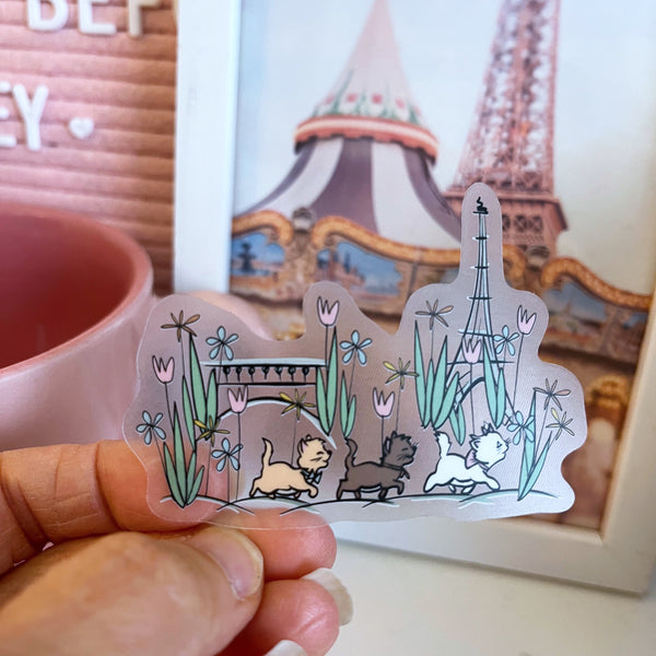 Disney Aristocats Sticker Cats in Paris Aristocats Transparent Sticker- 3 x 2
