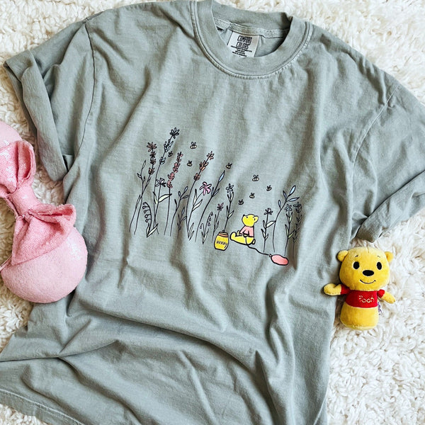 Pooh Bear T-Shirt COMFORT COLORS Wildflowers Disney Winnie the Pooh Springtime T-Shirt