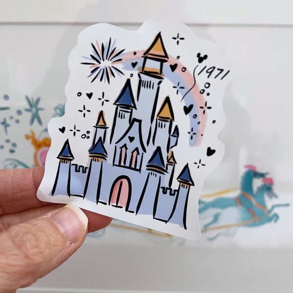 Classic Disney World Castle Sticker with Fireworks Cinderella Castle 1971 WDW Vinyl Sticker