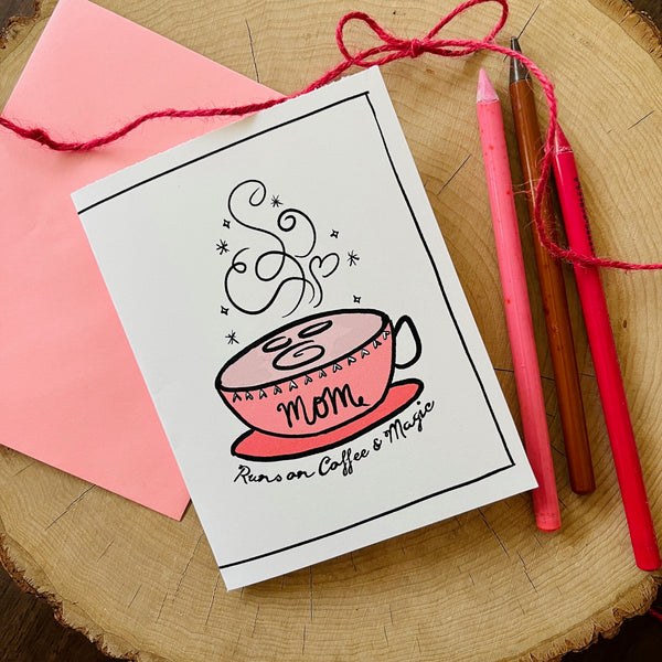 Disney Mom Coffee Card-Printable-Mom Runs on Coffee and Magic Card - To Color, PDF- DIGITAL DOWNLOAD