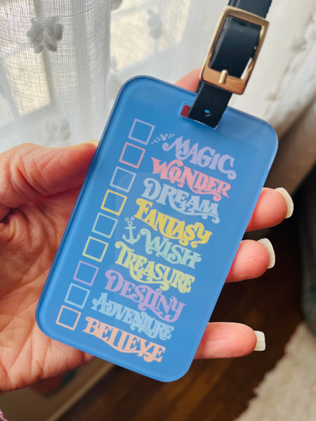 Disney Cruise Luggage Tag with Leather Buckle and Address Card- Blue
