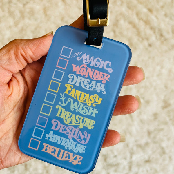 Disney Cruise Luggage Tag with Leather Buckle and Address Card- Blue