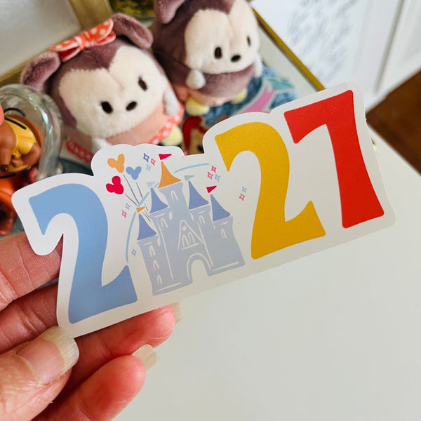 2027 Disney Trip Sticker Mickey Balloons and Castle Scrapbook Sticker