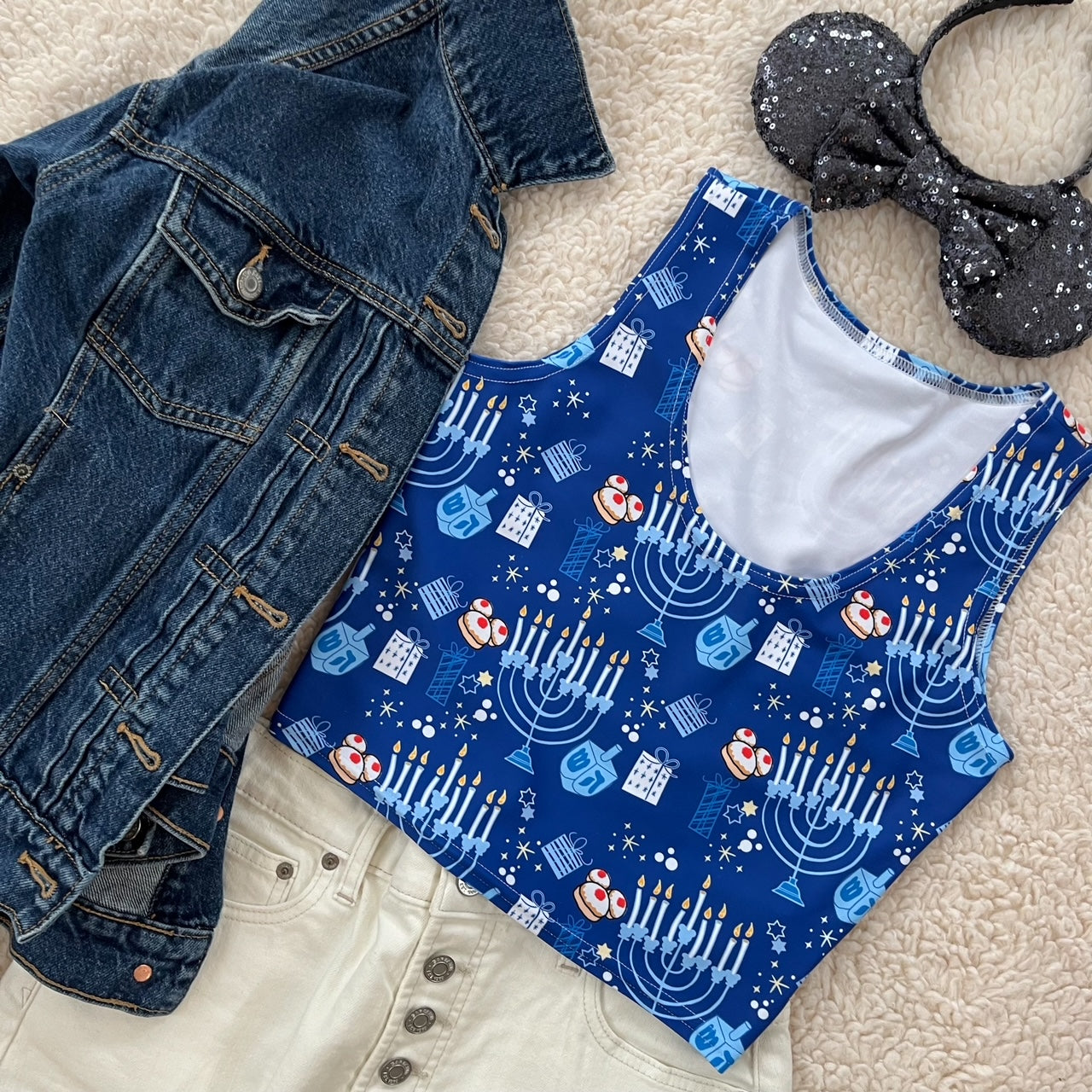 Disney Hanukkah Crop Top - READY TO SHIP-Blue- Small