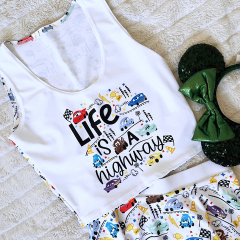 Cars Skirt Disney Crop Top - READY TO SHIP-White- Small