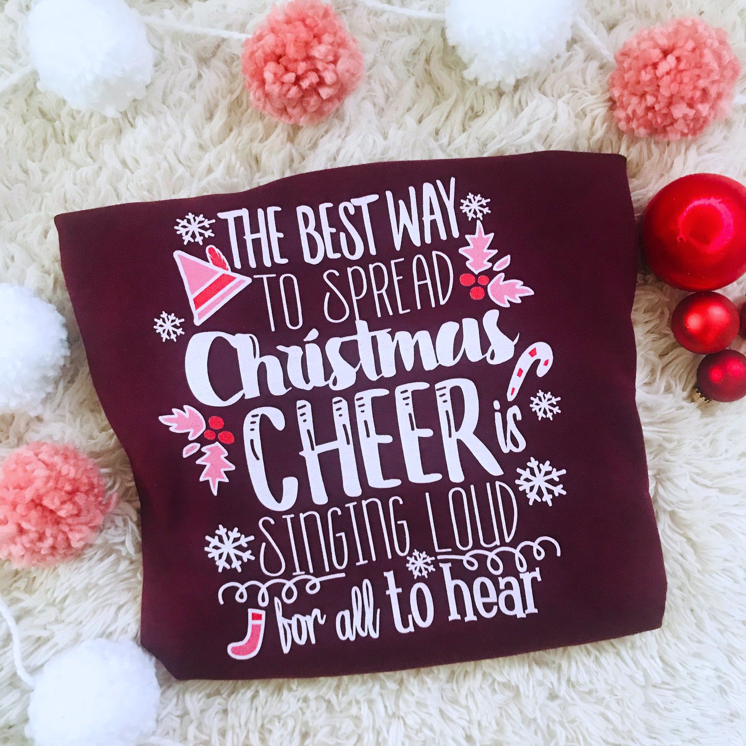 Elf Christmas Sweatshirt-Jovie Christmas Cheer- READY TO SHIP-Maroon- Medium