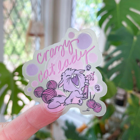 Crazy Cat Lady Sticker Yzma Disney Villain Purple Cat with Mickey Yarn Ball 2"x 2" Disney Cat Sticker