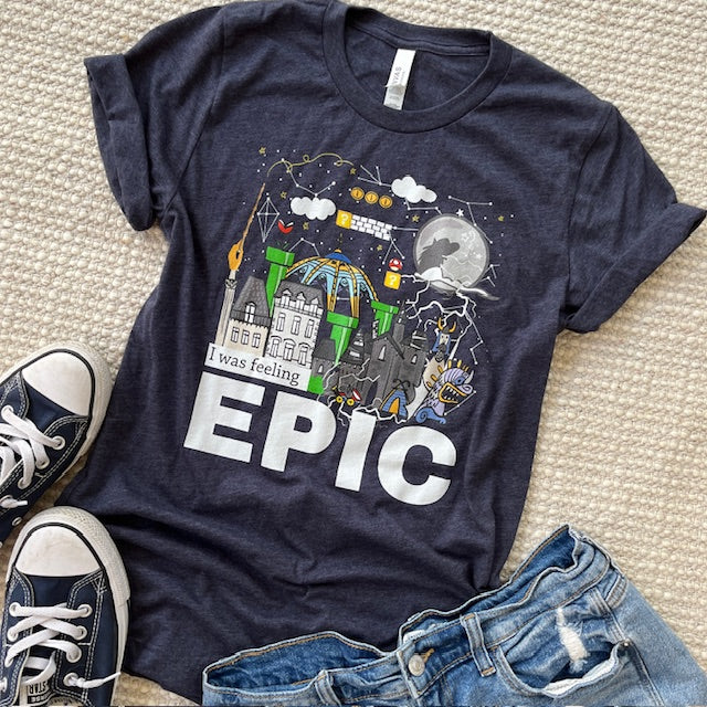 Epic Universe T-shirt READY TO SHIP- Heather Navy- Small