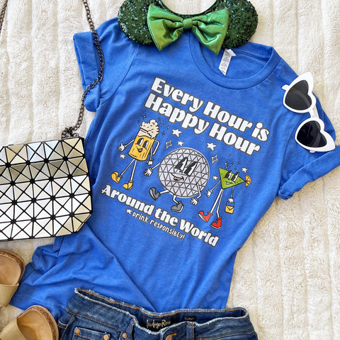 Disney Epcot Drinking T-shirt Every Hour is Happy Hour Drinking Around the World Food and Wine T-Shirt