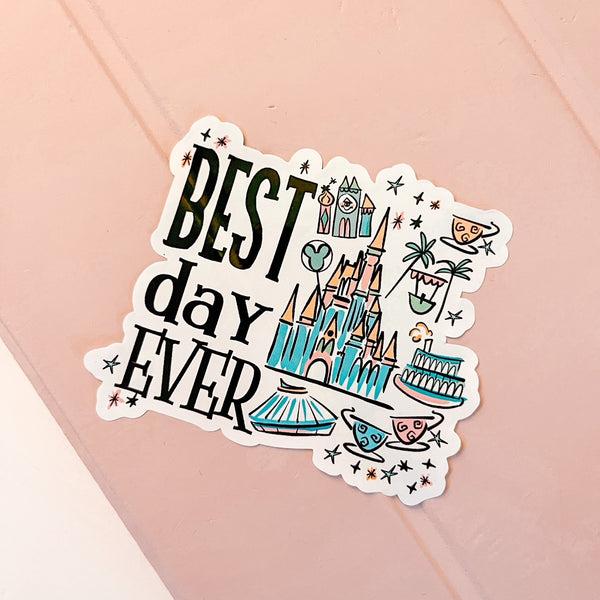 Disney World Castle Sticker Best Day Ever 3 x 3 Vinyl Magic Kingdom Sticker for Water Bottles, Laptops, and Journals