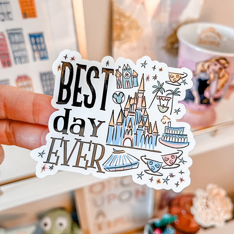 Disney World Castle Sticker Best Day Ever 3 x 3 Vinyl Magic Kingdom Sticker for Water Bottles, Laptops, and Journals