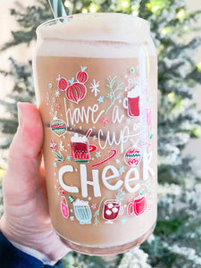 Disney Iced Coffee Christmas Festival of Holidays Glass Have a Cup of Cheer Disney Christmas Can-shaped glass