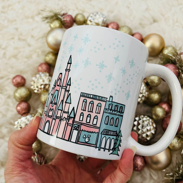 Christmas on Main Street Disney Christmas White glossy mug