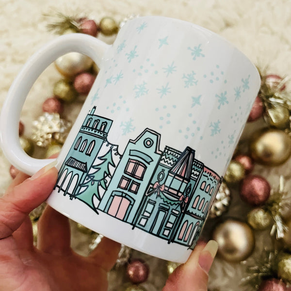 Christmas on Main Street Disney Christmas White glossy mug