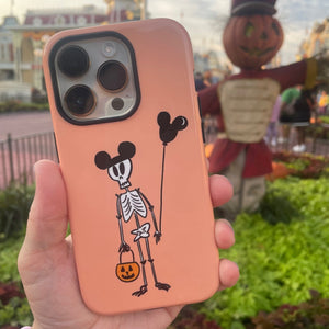Funny Disney Matte Orange Halloween Skeleton iPhone case with Mickey Balloon and Trick or Treat Pumpkin Tough Case for iPhone®