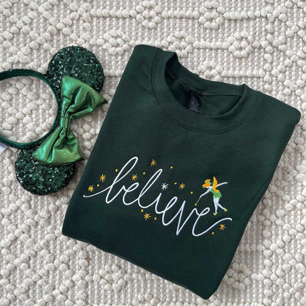 Tinkerbell EMBROIDERED Sweatshirt Believe in Fairies Disney Fairies Tink Sweatshirt