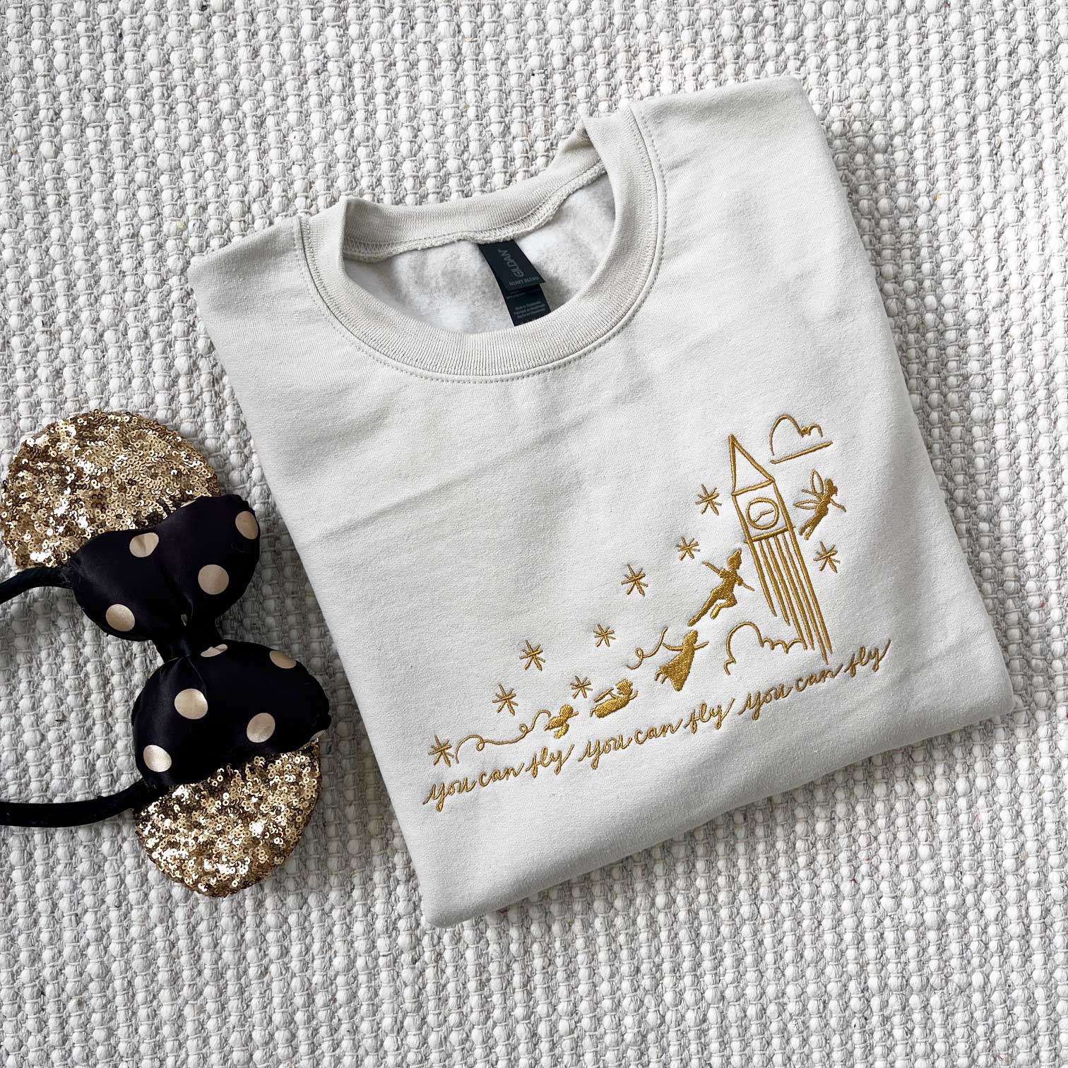 Peter Pan Sweatshirt EMBROIDERED- READY TO SHIP-Sand- Medium