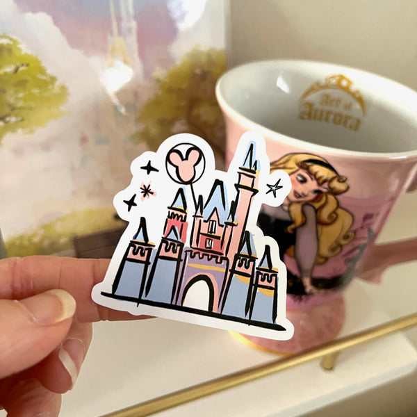 Disneyland Castle Sticker Vinyl on White Background for Water Bottles, Laptops, Journals