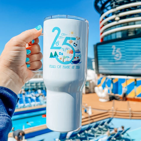 Disney Cruise Line Tumbler 25 year silver anniversary DCL Disney cruise Travel mug with a handle