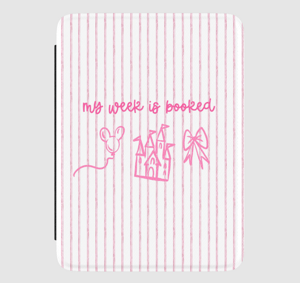 Girly Kindle Case Pink Stripes My Week is Booked Disney Coquette Kindle Case - Multiple Sizes