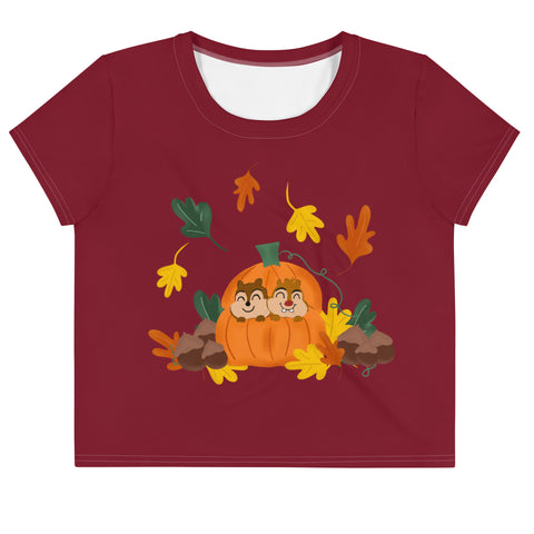 Chip and Dale Fall Pumpkin Disney Halloween All-Over Print Crop Tee