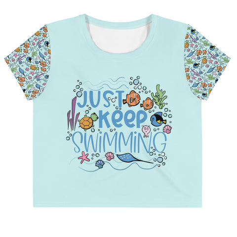 Finding Nemo Crop Top Disney Shirt Just Keep Swimming Ocean All-Over Print Crop Tee