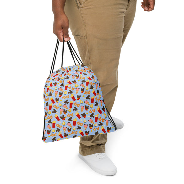 Disney Snacks Backpack Theme Park Snacks Popcorn, Waffles, Dole Whip, Cupcakes, Disney Drawstring bag