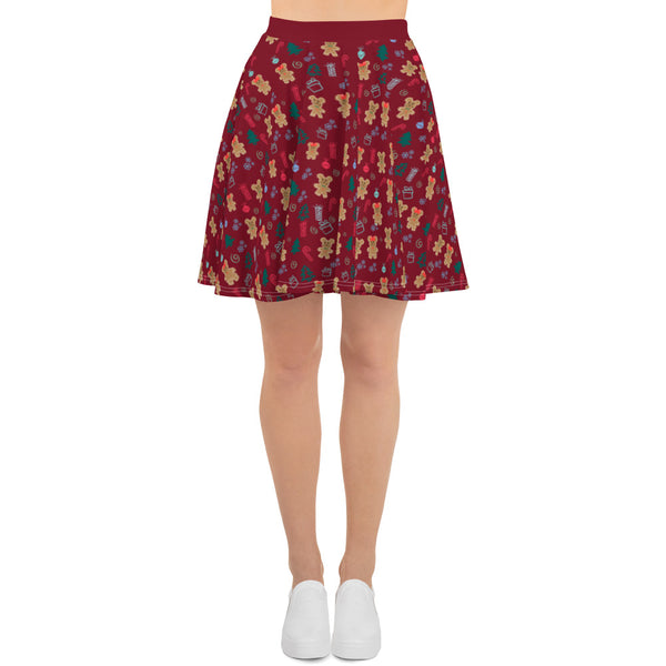 Gingerbread Mickey and Minnie Christmas Skirt-READY TO SHIP-Maroon-MEDIUM