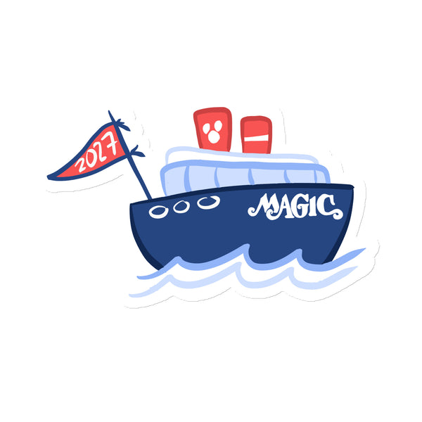2027 Disney Cruise Boat Magnet with Flag Chubby Disney Ship with Mickey Funnel Magnet