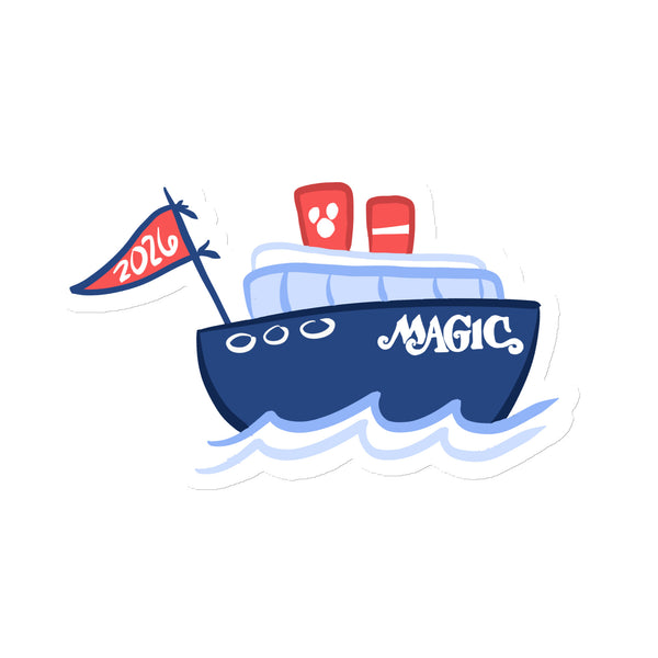 2026 Disney Cruise Boat Magnet with Flag Chubby Disney Ship with Mickey Funnel Magnet