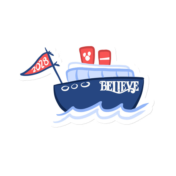 2028 Disney Cruise Boat Magnet with Flag Chubby Disney Ship with Mickey Funnel Magnet