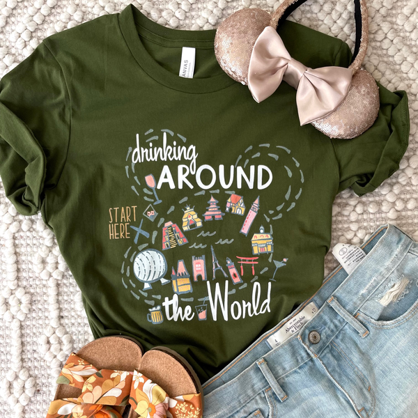 Drinking Around the World T-shirt Disney Shirt EPCOT World Showcase Map Food and Wine T-Shirt