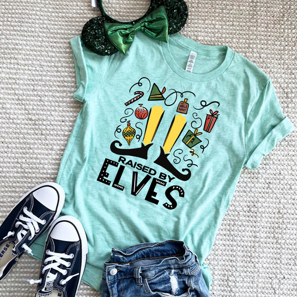 Elf Christmas T-Shirt Raised by Elves Buddy the Elf T-Shirt