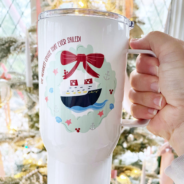 Disney Cruise Tumbler Merriest Cruise DCL Christmas Merrytime Holiday Cruise Travel mug with a handle