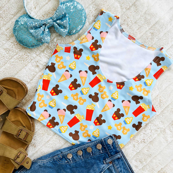 Disney Snacks Crop Top Theme Park Snacks Popcorn, Waffles, Dole Whip, Cupcakes, Disney Crop Top