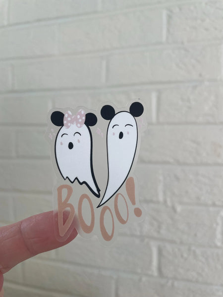 Disney Halloween Ghosts Boo Sticker Transparent Pastel Mickey and Minnie Ghost Disney Sticker for Water Bottles, Laptops, Journals, Kindle
