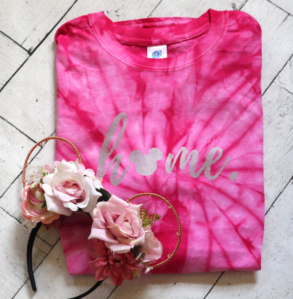 Mickey Home Tie Dye T-Shirt- READY TO SHIP- Pink Tie Dye- MEDIUM