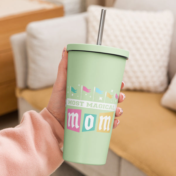 Disney Mom Tumbler Most Magical Mom Disney Parks Flags Collegiate Disney Mom Insulated Tumbler with Straw