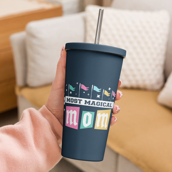 Disney Mom Tumbler Most Magical Mom Disney Parks Flags Collegiate Disney Mom Insulated Tumbler with Straw