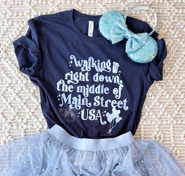 Disney Main Street USA Cinderella Blue Shirt Magic Kingdom Mickey Balloons Unisex t-shirt